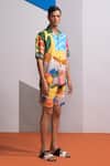 Shop_Nautanky_Yellow Cotton, Linen Multicolor Shirt And Shorts Set _Online_at_Aza_Fashions