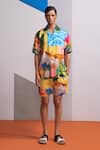 Nautanky_Yellow Cotton, Linen Multicolor Shirt And Shorts Set _at_Aza_Fashions
