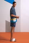 Nautanky_Navy Cotton, Linen Night Swan Shirt And Shorts Set _Online_at_Aza_Fashions