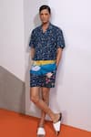 Buy_Nautanky_Navy Cotton, Linen Night Swan Shirt And Shorts Set _at_Aza_Fashions
