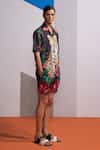 Buy_Nautanky_Multi Color Cotton, Linen Charcoal Feral Flora Shirt And Shorts Set _Online_at_Aza_Fashions