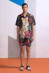 Buy_Nautanky_Multi Color Cotton, Linen Charcoal Feral Flora Shirt And Shorts Set _at_Aza_Fashions