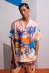 Nautanky_Pink Cotton, Linen Cosmic City Printed Shirt And Shorts Set _Online_at_Aza_Fashions