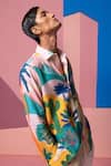 Nautanky_Pink Cotton, Linen Bushland Print Full Sleeve Shirt _at_Aza_Fashions
