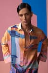 Nautanky_Orange Cotton, Linen Designer Lighthouse Full Sleeve Shirt _at_Aza_Fashions