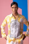 Nautanky_Yellow Cotton, Linen, Satin Window Pane Full Sleeve Shirt _at_Aza_Fashions
