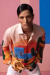 Nautanky_Peach Cotton, Linen, Satin Desert Print Full Sleeve Shirt _at_Aza_Fashions