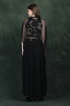 Shop_LABEL IVISH_Black Net Embroidery, Sequins Round Neck Hand Cape Set _at_Aza_Fashions
