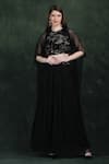 Buy_LABEL IVISH_Black Net Embroidery, Sequins Round Neck Hand Cape Set _at_Aza_Fashions