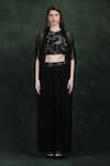 LABEL IVISH_Black Net Embroidery, Sequins Round Neck Hand Cape Set _at_Aza_Fashions