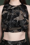 Buy_LABEL IVISH_Black Net Embroidery, Sequins Round Neck Hand Cape Set 