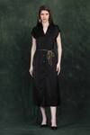 LABEL IVISH_Black Satin Collared Midi Dress With Golden Belt _Online_at_Aza_Fashions