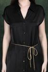 Buy_LABEL IVISH_Black Satin Collared Midi Dress With Golden Belt _Online_at_Aza_Fashions