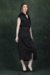 Shop_LABEL IVISH_Black Satin Collared Midi Dress With Golden Belt _Online_at_Aza_Fashions