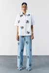 Buy_Mellowdrama_White Cotton Embroidery Collared Embellished Boxy Shirt _at_Aza_Fashions