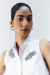 Buy_Mellowdrama_White Cotton Embroidery Collared Feather Embellished Shirt _Online_at_Aza_Fashions