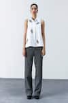 Shop_Mellowdrama_White Cotton Embroidery Collared Feather Embellished Shirt _Online_at_Aza_Fashions