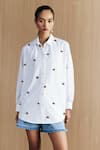 Buy_Mellowdrama_White Cotton Beads Collared Embellished Shirt _at_Aza_Fashions