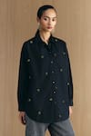 Buy_Mellowdrama_Black Cotton Embroidery Collared Embellished Shirt _at_Aza_Fashions