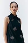 Buy_Mellowdrama_Black Cotton Embroidery Collared Floral Embellished Shirt Dress _Online_at_Aza_Fashions