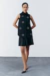 Buy_Mellowdrama_Black Cotton Embroidery Collared Floral Embellished Shirt Dress _at_Aza_Fashions