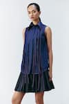 Buy_Mellowdrama_Blue Cotton Fringe Collared Denim Shirt _at_Aza_Fashions