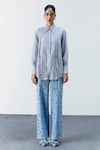 Buy_Mellowdrama_Blue Cotton Fringe Collared Lurex Stripe Shirt _Online_at_Aza_Fashions