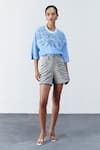 Buy_Mellowdrama_Blue Cotton Studs Round Neck Sunray Studded Stripe Top _Online_at_Aza_Fashions