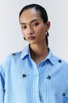 Buy_Mellowdrama_Blue Cotton Collared Dual Stripe Embellished Shirt _Online_at_Aza_Fashions