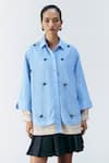 Buy_Mellowdrama_Blue Cotton Collared Dual Stripe Embellished Shirt _at_Aza_Fashions