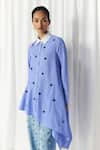Buy_Mellowdrama_Blue Cotton Embroidery Collared Asymmetric Stripe Studded Shirt _at_Aza_Fashions