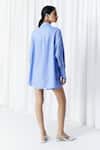 Mellowdrama_Blue Cotton Embroidery Collared Chambray Floral Embellished Shirt _Online_at_Aza_Fashions
