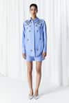 Buy_Mellowdrama_Blue Cotton Embroidery Collared Chambray Floral Embellished Shirt _Online_at_Aza_Fashions