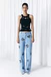 Buy_Mellowdrama_Black Cotton Round Neck Eyelet Rib Top _at_Aza_Fashions