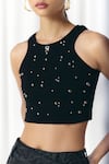 Buy_Mellowdrama_Black Cotton Studs Round Neck Studded Rib Crop Top _Online_at_Aza_Fashions
