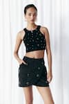 Buy_Mellowdrama_Black Cotton Studs Round Neck Studded Rib Crop Top _at_Aza_Fashions