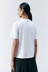 Shop_Mellowdrama_White Cotton Crew Neck Weave Work T-shirt _at_Aza_Fashions