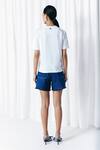 Mellowdrama_White Cotton Embroidery Crew Neck Honeycomb Patch Embellished T-shirt _Online_at_Aza_Fashions
