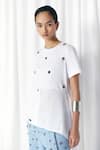 Buy_Mellowdrama_White Cotton Crew Neck Solid Schiffley Studded T-shirt _at_Aza_Fashions