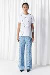 Mellowdrama_White Cotton Crew Neck Solid Schiffley Studded T-shirt _Online_at_Aza_Fashions