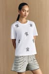 Buy_Mellowdrama_White Cotton Embroidery, Sequins Turtle Neck Embellished T-shirt _at_Aza_Fashions