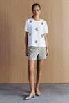 Mellowdrama_White Cotton Embroidery, Sequins Turtle Neck Embellished T-shirt _Online_at_Aza_Fashions