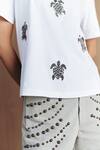 Buy_Mellowdrama_White Cotton Embroidery, Sequins Turtle Neck Embellished T-shirt _Online_at_Aza_Fashions