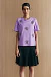 Buy_Mellowdrama_Lilac Cotton Embroidery Turtle Neck Embellished T-shirt _at_Aza_Fashions