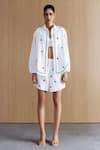 Buy_Mellowdrama_White Cotton Embroidery Collared, V-neck Schiffli Embellished Coord Set _at_Aza_Fashions