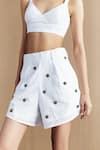 Mellowdrama_White Cotton Embroidery Collared, V-neck Schiffli Embellished Coord Set _at_Aza_Fashions