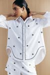 Buy_Mellowdrama_White Cotton Embroidery Collared, V-neck Schiffli Embellished Coord Set 