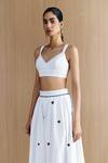 Mellowdrama_White Cotton Embroidery V-neck Schiffli Bralette And Skirt Set _Online_at_Aza_Fashions