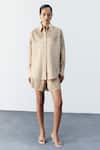Buy_Mellowdrama_Beige Cotton Mirrors Stripe Embellished Shorts _at_Aza_Fashions