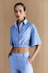 Buy_Mellowdrama_Blue Cotton Mirrors Chambray Embellished Pants _Online_at_Aza_Fashions